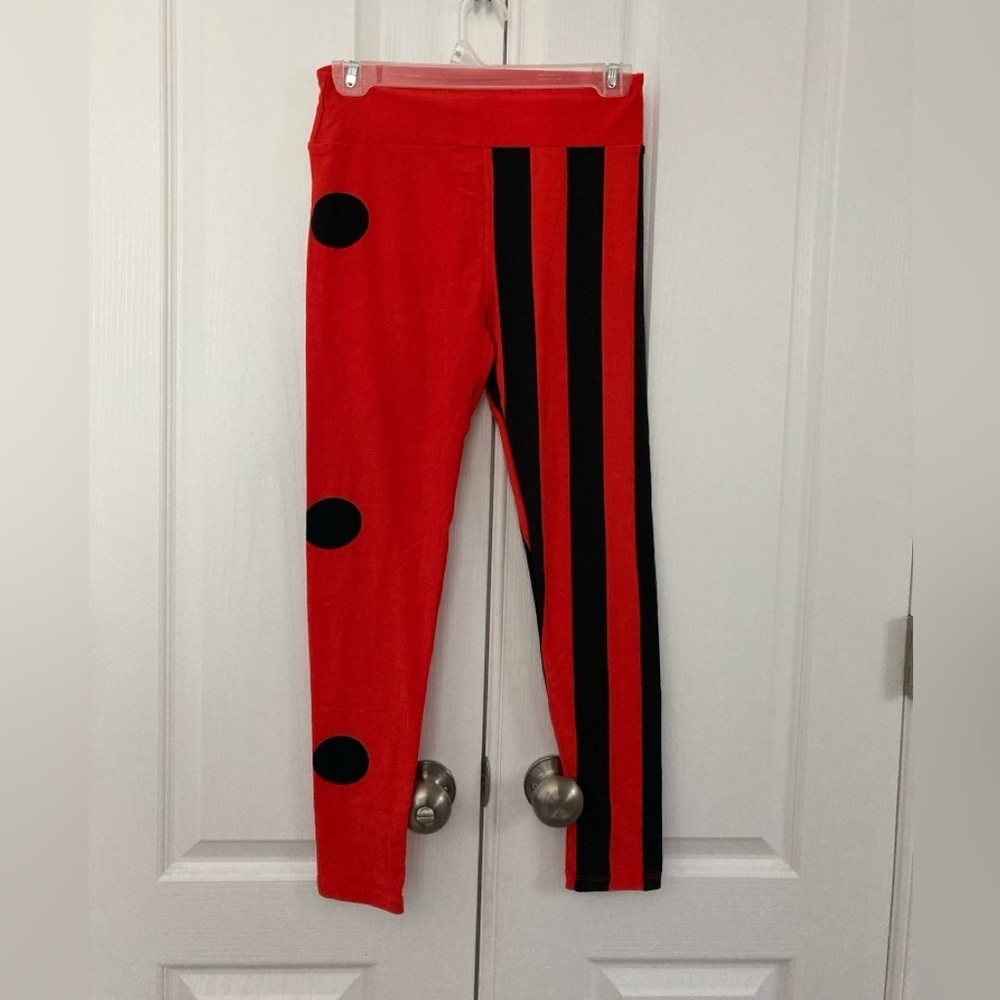 NWT LuLaRoe OS Halloween leggings red-orange black stripes dots harlequin